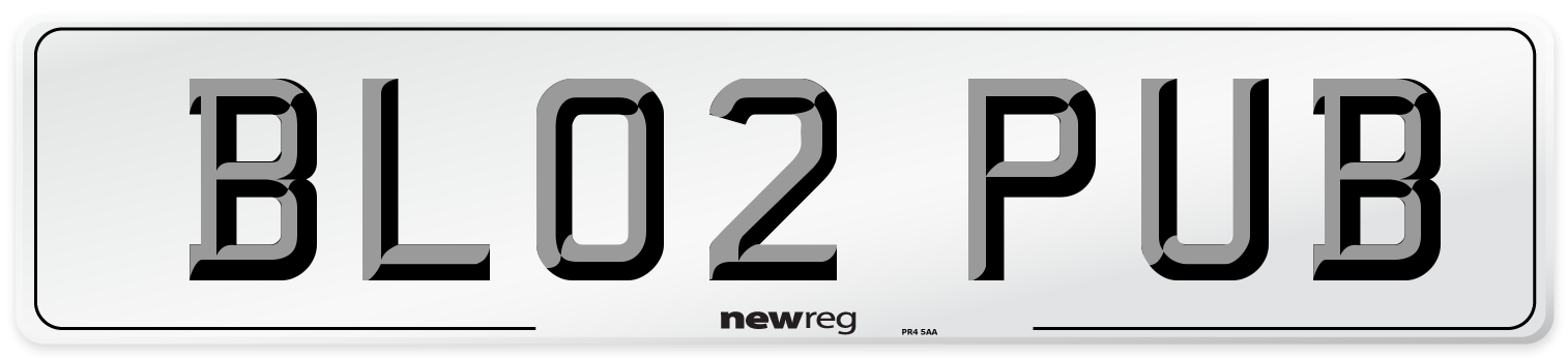 BL02 PUB Number Plate from New Reg